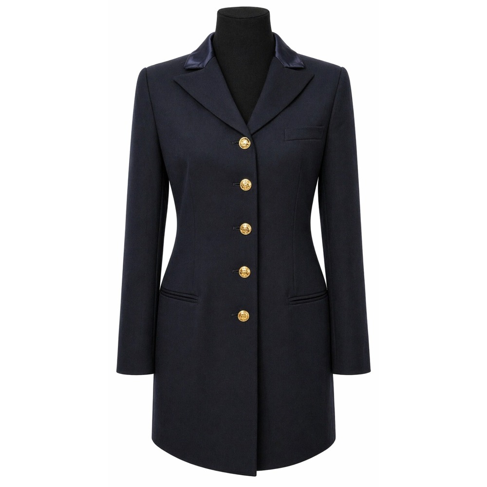Lauren Ralph Lauren Womens Single Breasted Military Coat‎ Size 6 Navy Blue Wool